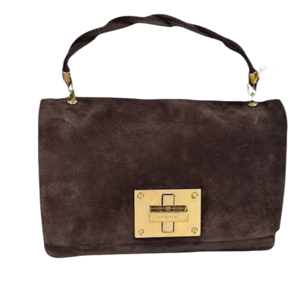 Givenchy Turn-Lock 4G Brown Suede GHW Woven Strap Clutch Handbag